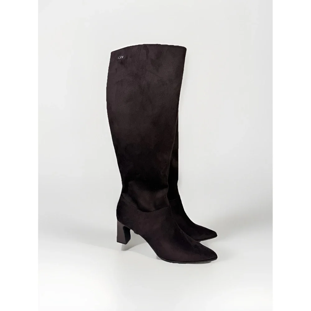DKNY Salem Boots Dark Brown Witchy Pointed‎ Toe Knee High Chunky Heeled Boots 10